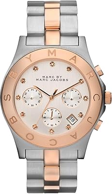 Montre chronographe marc by marc jacobs pour femme, cadran argenté, bracelet en acier