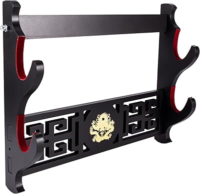Présentoir d'armes vkling katana, porte-épée mural rembourré en velours avec logo dragon (2 niveaux). DIAYTAR COTE D'IVOIRE est une boutique en ligne généraliste qui propose une offre de produits très variée, allant des produits culturels aux produits high-tech, en passant par les produits de mode et les accessoires. La boutique est connue pour sa qualité de service et sa capacité à adapter ses offres en fonction des besoins de ses clients. Les clients de DIAYTAR COTE D'IVOIRE apprécient la fiabilité et la rapidité de la livraison ainsi que la qualité des produits.