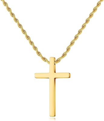 Collier croix en acier inoxydable pour hommes, chaîne en corde, noir, argent, or