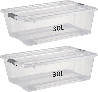Boîte de rangement premify 30l avec couvercle et roulettes | organisateur mince sous