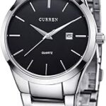 Montre classique pour homme avec bracelet en acier inoxydable, couleur noir/argent, mouvement à