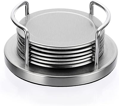 Goxes lot de 6 dessous de verre ronds en acier inoxydable avec support et base en mousse, ensemble de dessous de verre en métal argenté exquis pour décoration de restaurant, cuisine, bar, salle à manger. DIAYTAR COTE D'IVOIRE est une boutique en ligne généraliste qui propose plus de 300000 références, faisant d'elle l'une des plus grandes boutiques en ligne de Côte d'Ivoire. Elle offre une large gamme de produits allant de l'électronique à la mode en passant par les produits alimentaires.