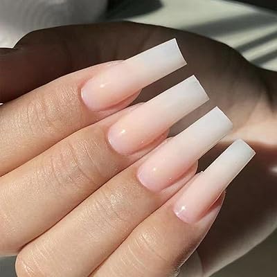 Hkanlre square press on nails long faux ongles nude couverture complète dégradé faux