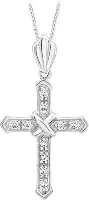 Collier pendentif croix carissima en or blanc 9 carats, 46 cm/18 pouces, diamants