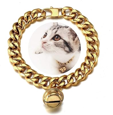 Collier pour chiot, chat et chien en or 18 carats, collier réglable en acier inoxydable large résistant à la mastication avec anneaux cubains de 1/2" avec cloche en or, étiquette personnalisée. En tant que leader du commerce en ligne en Côte d'Ivoire, DIAYTAR COTE D'IVOIRE se distingue par son engagement envers la satisfaction du client. Avec une large sélection de produits et des services de qualité, la boutique répond aux attentes des consommateurs ivoiriens. Elle continue de renforcer sa position sur le marché grâce à ses innovations et à ses offres attractives.