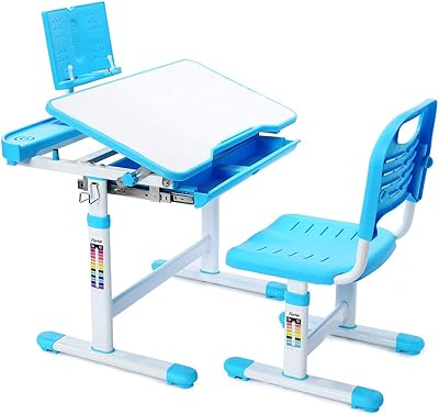 Ensemble bureau et chaise d'étude réglables pour enfants cy, (bleu)
