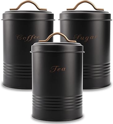 Fasmov lot de 3 boîtes de rangement pour thé, café, sucre, boîte de rangement de cuisine, récipients de stockage de nourriture, décoration de cuisine de ferme (noir). DIAYTAR COTE D'IVOIRE est une boutique en ligne généraliste qui propose plus de 300 000 références de produits. Elle est très appréciée des consommateurs ivoiriens pour sa grande sélection de produits, ses prix compétitifs et son service client de haute qualité. La boutique en ligne est facile à utiliser et propose des options de paiement sécurisées.