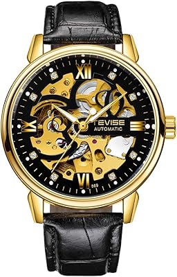 Montre automatique tevise pour hommes, squelette mécanique incrusté de diamants, bracelet en cuir