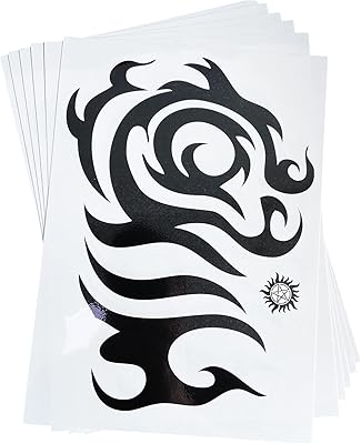 6 feuilles de grands tatouages ​​temporaires noirs faux autocollant de tatouage totem tribal