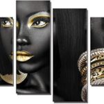 4 pièces d'affiche abstraite imprimée belle reine égyptienne dorée femme noire