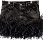 Femmes mignonnes taille haute jupes en jean plumes patchwork mini