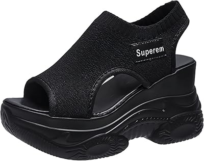 Sandales d'été à semelle épaisse pour femmes, chaussures à talons hauts, chaussures élastiques