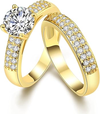 Uloveido femmes plaqué or platine aaa cz bague de fiançailles double ensemble d'anneaux