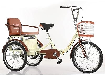 Tricycle adulte à vitesse unique de 20 pouces avec panier avant et arrière