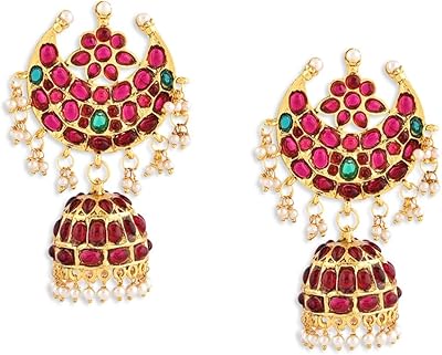Zaveri pearls zpfk9526 boucles d'oreilles en pierre métallique rose du sud de l'inde
