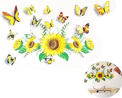 Stickers muraux 3d tournesol avec papillon, autocollants muraux pour chambre d'enfants, autocollants amovibles