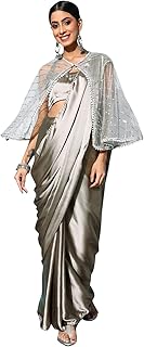 Sari en satin gris uni avec paillettes pour femme (ti3259_grey_one size)