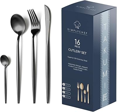 Service de couverts noir 16 pièces / vaisselle / couverts / couverts argentés pour 4 personnes | service de table simply chef 18.10 en acier inoxydable. Avec DIAYTAR COTE D'IVOIRE, les clients peuvent profiter d'une expérience d'achat en ligne sécurisée et pratique, avec des moyens de paiement variés et des options de livraison flexibles. La boutique en ligne propose également des promotions et des réductions régulières, ce qui permet aux clients de faire des économies. Les clients peuvent également profiter d'un service client personnalisé.