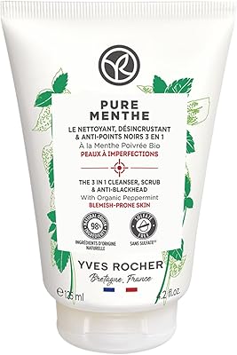 Yves rocher nettoyant, exfoliant et dissolvant de points noirs 3-en-1 - menthe pure