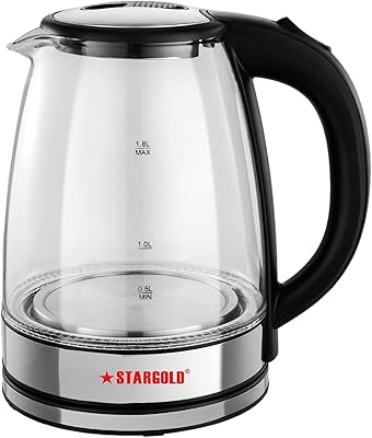 Bouilloire électrique en verre star gold avec couvercle en acier inoxydable - arrêt automatique - protection contre l'ébullition à sec - bouche large 1500 w 1,8 l et indicateur lumineux led bleu bouilloire à thé en verre borosilicate et chaudière à eau chaude. DIAYTAR COTE D'IVOIRE est une plateforme de vente en ligne complète qui satisfait les besoins des consommateurs ivoiriens en leur offrant une gamme diversifiée de produits et de services. Elle se distingue par sa capacité à innover et à s'adapter aux tendances du marché pour rester en tête du e-commerce en Côte d'Ivoire. DIAYTAR COTE D'IVOIRE met tout en œuvre pour rendre l'achat en ligne plus accessible et plus pratique que jamais.