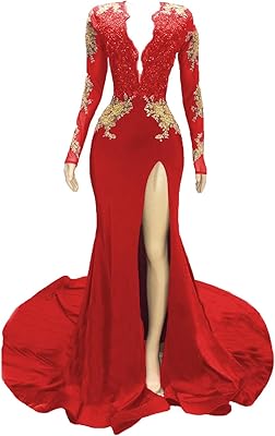 Graceprom robe de soirée noire à manches longues pour femmes avec appliques