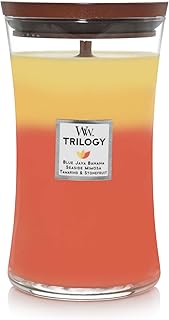 Bougie en bois woodwick tropical sunrise - banane de java bleue, mimosa nautique