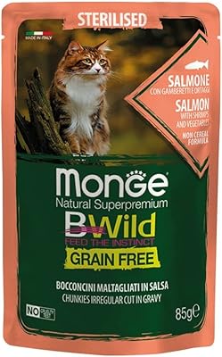 Saumon mongoi stérilisé sans céréales biowild avec crevettes et légumes, 85 g