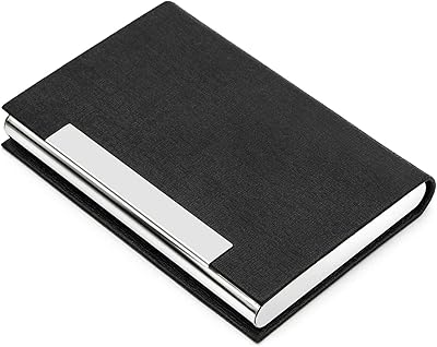 Porte-carte de visite, porte-carte de visite professionnel en cuir pu en acier inoxydable