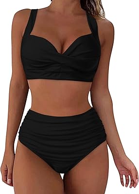 Maillot de bain deux pièces femme sexy taille haute rétro à volants taille