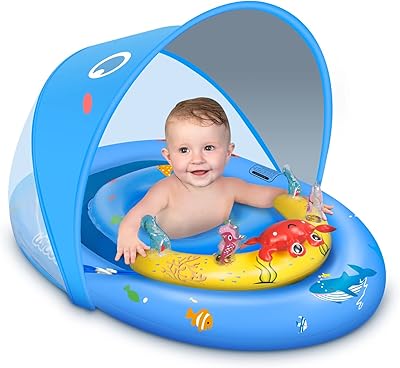 Flotteur de piscine avec auvent de protection solaire upf50+ et console de jeu