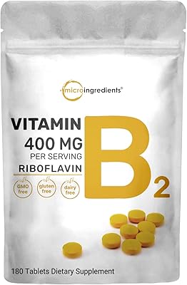 Supplément de vitamine b2 riboflavine 400 mg de micro-ingrédients 200 gélules supplément