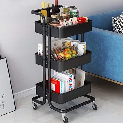Chariot roulant à 3 niveaux, étagères de rangement, chariot de rangement multifonctionnel peu