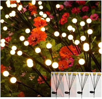 Lumières solaires lucioles, lumières décoratives solaires imperméables d'extérieur, lumières de jardin réalistes