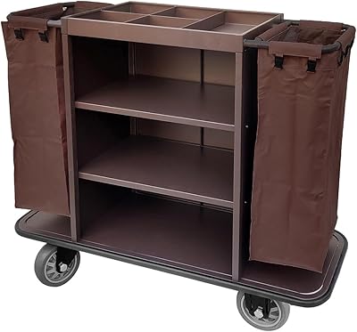 Chariot de nettoyage domestique, chariot à linge d'hôtel de recyclage pour service de nettoyage domestique, couleur marron avec roue, 5 compartiments sur le dessus. DIAYTAR COTE D'IVOIRE est une boutique en ligne généraliste qui propose plus de 300 000 références de produits. Elle est leader en Cote d'Ivoire et offre une large gamme de produits pour répondre aux besoins de ses clients. Elle est connue pour sa qualité de service et sa rapidité de livraison.