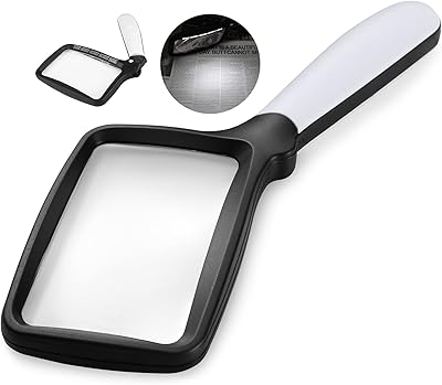 Loupe avec lumière, grande loupe pliable rectangulaire éclairée 2x avec lumière led à