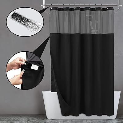 Rideau de douche tissé gaufré avec doublure en tissu à clipser et ensemble