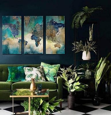 Grande toile murale carte du monde pour salon, bureau, 24" x 48", 3