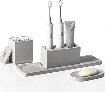 Ensemble d'accessoires de salle de bain gris, ensemble de porte-brosses à dents