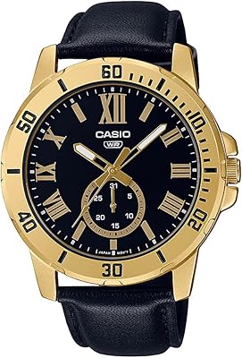 Montre casio pour homme analogique et numérique avec cadran doré bracelet en cuir