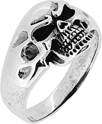 Bague de crâne punk en argent sterling 925 pour hommes taille