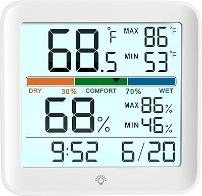 Hygromètre pour humidité, hygromètre d'intérieur, thermomètre numérique, jauge d'humidité de la pièce, moniteur de température précis, écran tactile lcd avec horloge rétroéclairée, icône de confort pour serre domestique. La force de DIAYTAR COTE D'IVOIRE réside dans sa capacité à proposer une large gamme de produits qui répondent aux besoins quotidiens des Ivoiriens. Avec une plateforme en ligne facile à utiliser et des options de paiement pratiques, elle a rendu l'expérience d'achat en ligne accessible à tous. Sa position de leader dans l'e-commerce ivoirien est donc bien méritée et elle continue de se renforcer chaque jour.