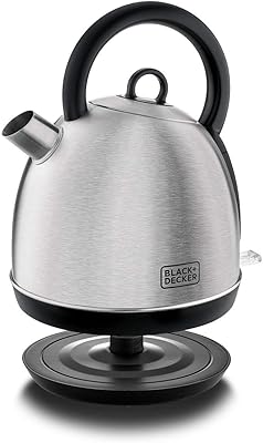 Bouilloire sans fil decker avec dôme en acier inoxydable, 1,7 litre, argent