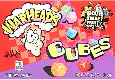Cubes à mâcher aigre-doux warheads, style boîte de théâtre, boîte de 4 oz