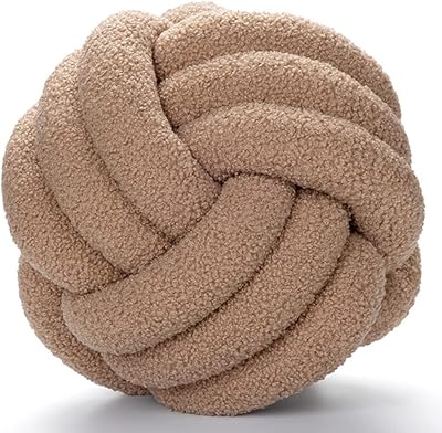 Oreiller décoratif boule sherpa nouée anshoi, oreiller en velours doux noué kaki fait