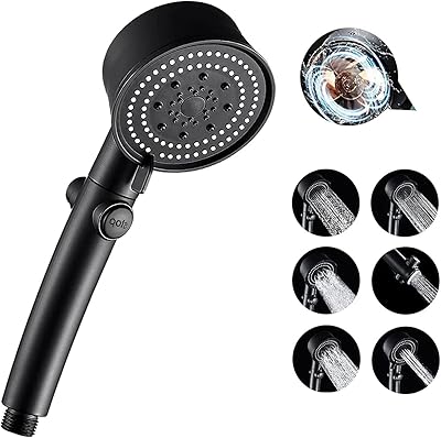 Pomme de douche haute pression avec 6 fonctions, ventilateur turbo portable, pomme