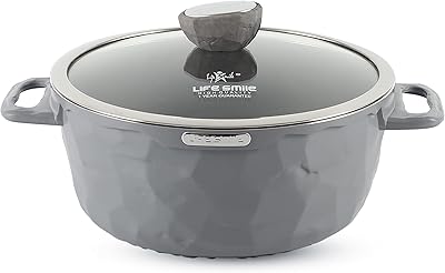 Marmite life smile | marmite à soupe en aluminium avec couvercle en verre | 100 % sans pfoa, fond à induction | revêtement en granit antiadhésif multicouche | va au four et au lave-vaisselle (16 cm (1,5 litre), gris). La boutique en ligne Diaytar Côte d'Ivoire garantit la qualité et l'authenticité de ses produits, avec des délais de livraison rapides et des services clients de haute qualité.