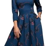 Robe de soirée mi-longue classique à motif floral pour femme, manches 3/4