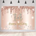 Bannière de fond joyeux 14e anniversaire, décorations de fête pour filles de 14