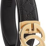 Ceinture en cuir gaufré pour homme avec boucle automatique à cliquet, longueur réglable