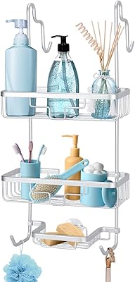 Support de douche dewey en aluminium sur porte - 3 paniers de rangement